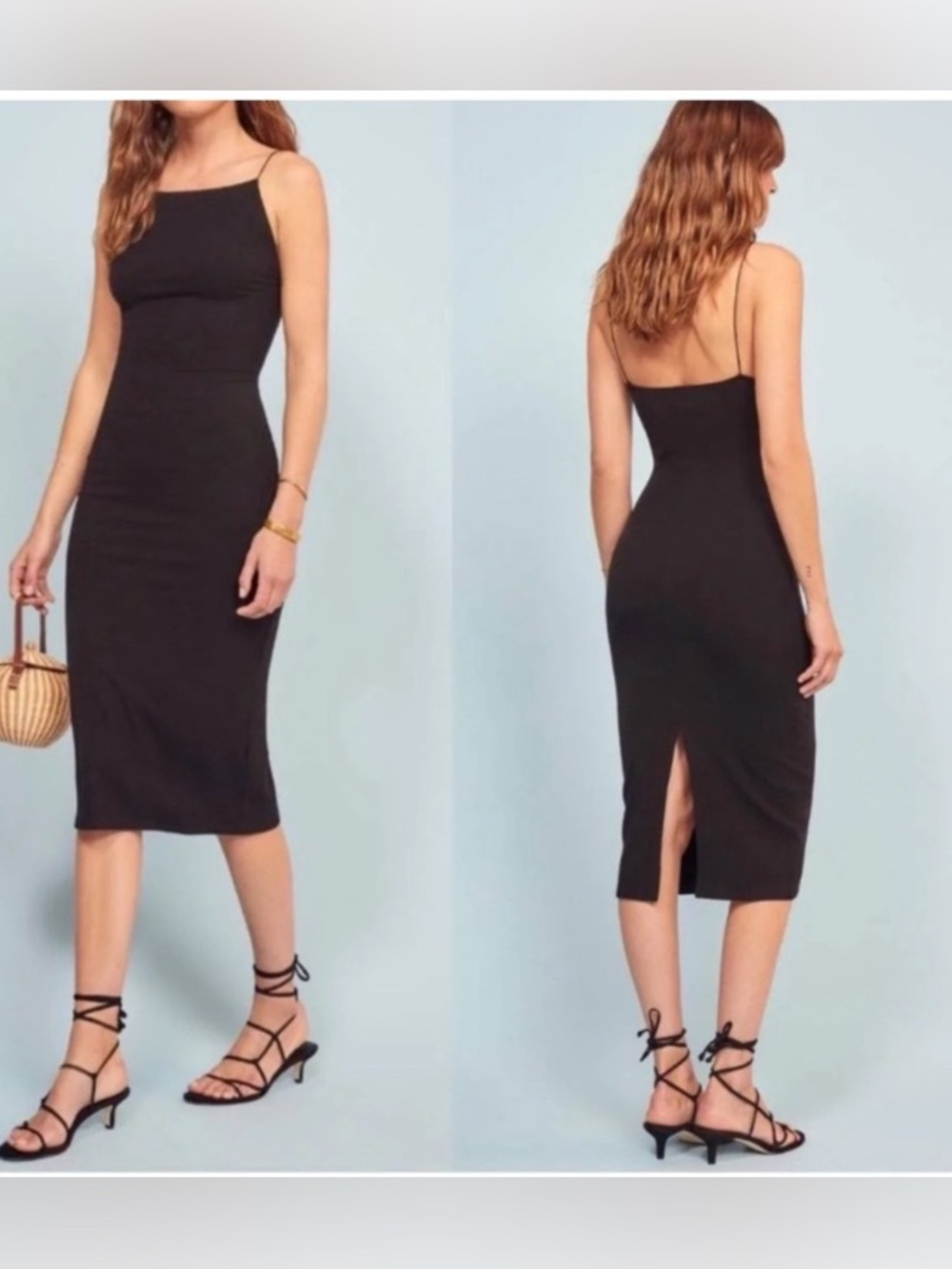 Reformation Black Midi Ribbed Rockie Dress